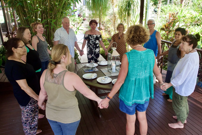 Qld Hinterland. This is a deep dive into heart-based living, nourishing body, mind and spirit.  Includes gentle traditional yoga, psycho-emotional lessons of the chakras, TRE trauma and tension somatic release, pranayama, music, mantra and meditation.